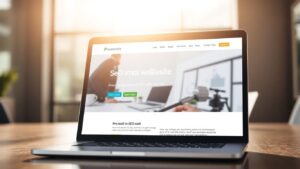 Modern website on laptop screen, SEO optimized