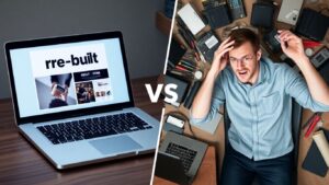 Pre-built website vs. custom website building comparison.